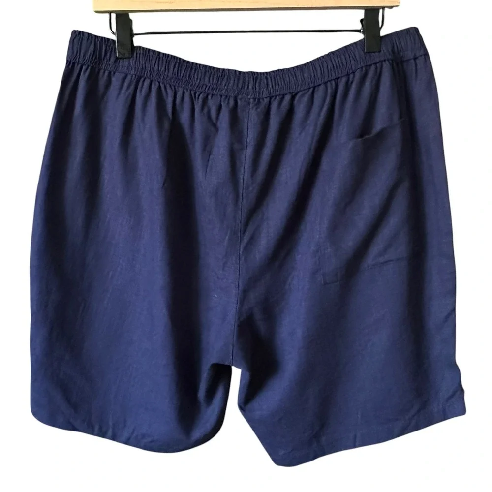 boohooMAN Half & Half Waistband Slim Fit Pleat Linen Blend Shorts XL Navy NEW